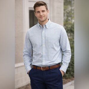 Brooks Brothers Slim Fit Check Button Down Shirt Purple Green - Mens XL